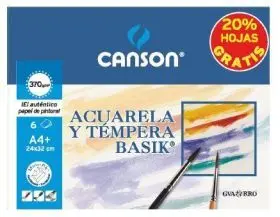 Papel Acuarela Basik Canson Din A4+ 370 Gr Pack de 6 Hojas 24 X 32 cm