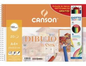Block Dibujo Basik Din A4+ Espiral + 6 Lapices Giotto Guarro - Canson