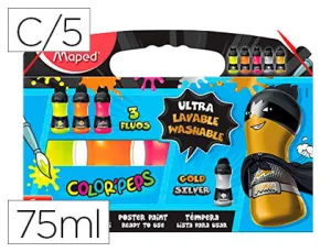 Tempera 5*75 Ml. Color Fluo+Metal Maped