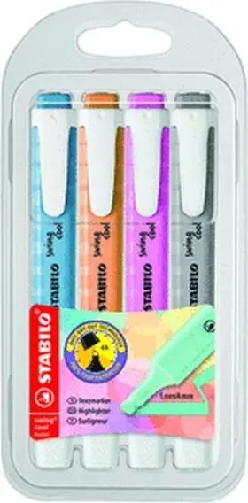 Estuche 4 Stabilo Swing Cool Pastel (Azul-Naranja-Fucsia-Gris) Cuerpo Rayado