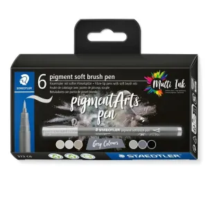 Pigment Soft Brush Pen Greys 6 Pcs