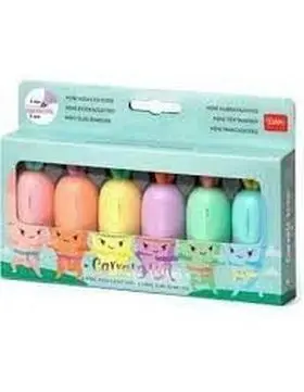 Set Of 6 Mini Highlighters - Carrate Team - Carrot Legami