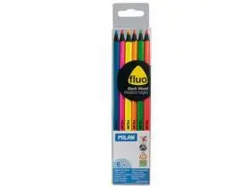 Estuche 6 Lapices Fluo Madera Negra