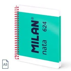 Cuaderno A5 Verde 80H. espiral Liso Nata