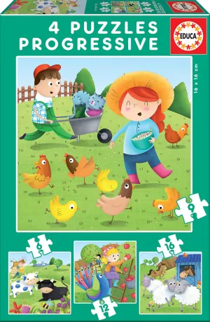 Puzzle Progresivo Animales Granja 6+9+12+