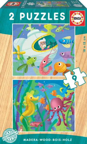 2 Puzzles Piezas X9 Animales Acuáticos Fsc(R) Educa Puzzles Piezas