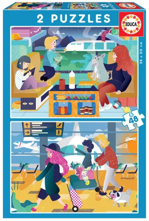 2 Puzzles Piezas X48 Piezas Aeropuerto + Tre Educa Puzzles Piezas