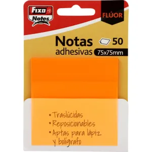 Pack 50 Notas Adh. 75X75Mm Naranja Neon Grafoplas
