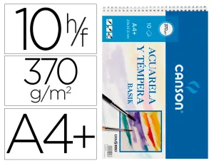 Block Apaisado A4 Espiral Acuarela Papel Rugoso 370 Grms Guarro - Canson