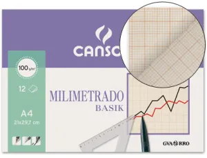 (12) Laminas A4 Milimetrado Basik 100 Gramos Guarro - Canson