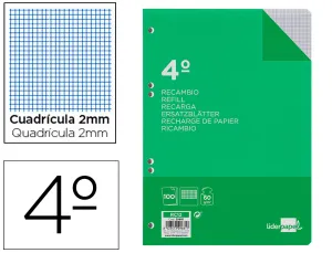 Recambio Milimetrado 4º C/Margen 100H 60Gr Cuarto/A5 C. Sur - Liderpapel
