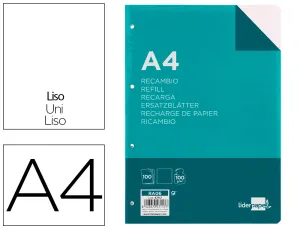 Recambio Liderpapel Liso A4 100Gr 100 H 4 Taladros C. Sur - Liderpapel