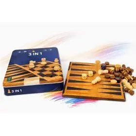 Ajedrez-Damas-Backgammon Metal Box Madera Fsc D00323
