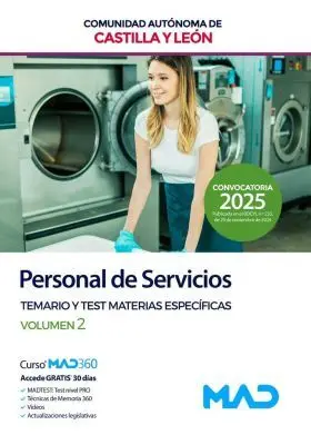 Temario y Test Materias Especificas Vol. 2 Personal de Servicios de Castilla y L